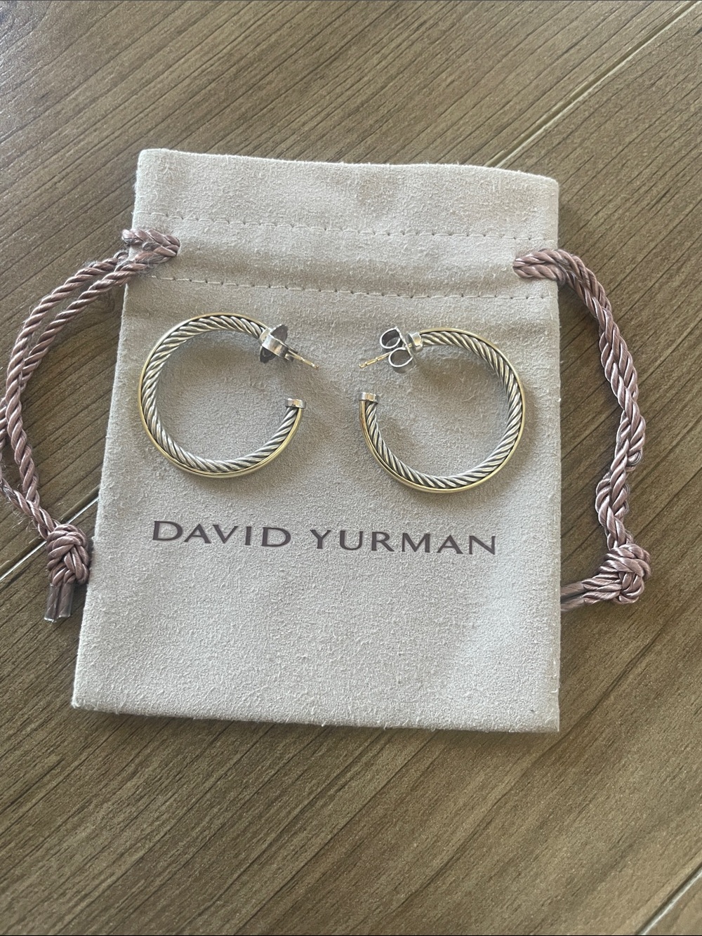 David Yurman Two-ToneSterling Silver /18K Cable Hoop Earrings 26.5 MM SZ